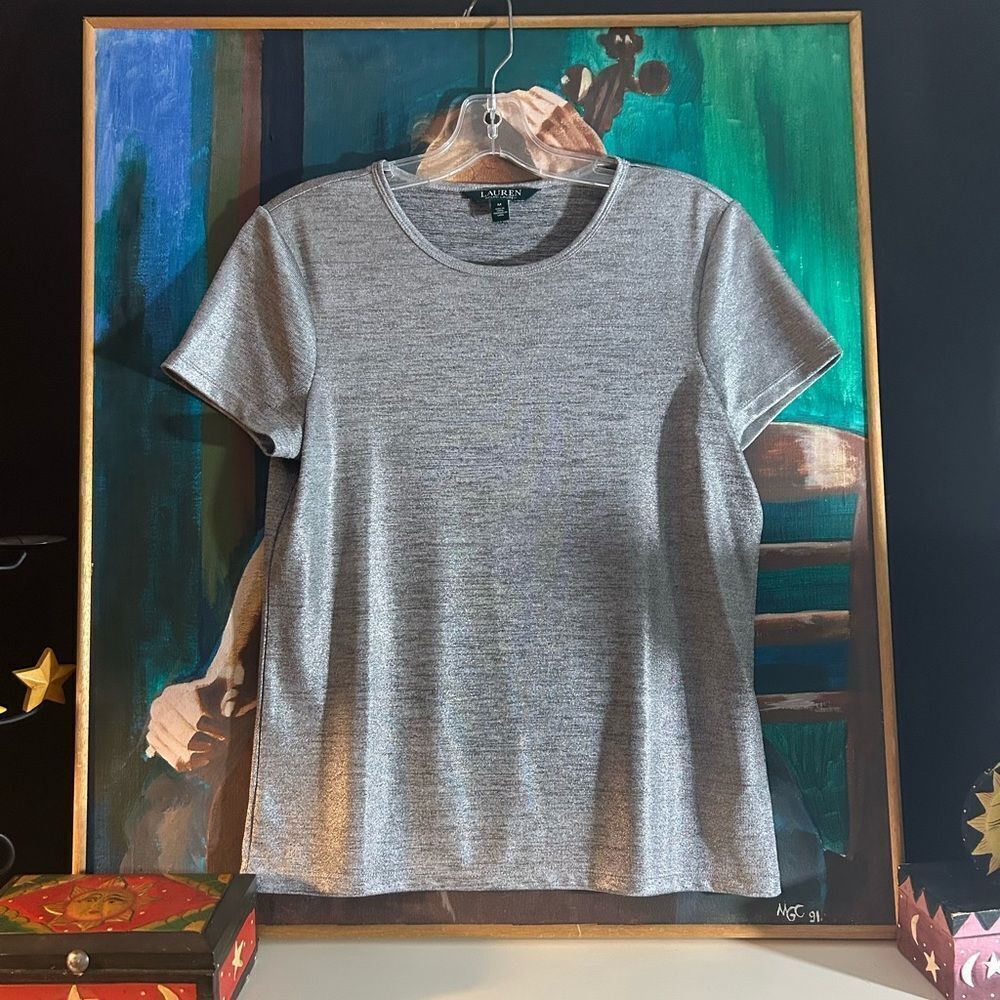 Lauren Ralph Lauren Silver Metallic Shimmer Top Women’s Medium Party Holiday